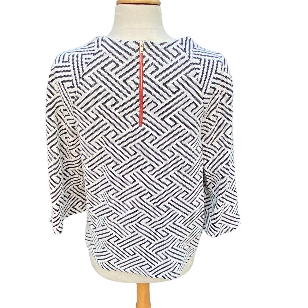 Anthropologie W5 Jacquard Black White Geometric Woven Stripe Office Blouse-XL - Picture 2 of 12